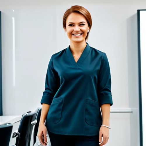 **

"A confident female hairstylist in a modern, well-lit salon in Moscow. She is fully clothed in a stylish, professional uniform (perhaps dark pants and a crisp, light-colored tunic). She is smiling and holding a comb and scissors. Background: blurred image of other stylists and clients. Safe for work, appropriate content, fully clothed, professional, perfect anatomy, natural proportions, high-resolution, professional photography, realistic."

**